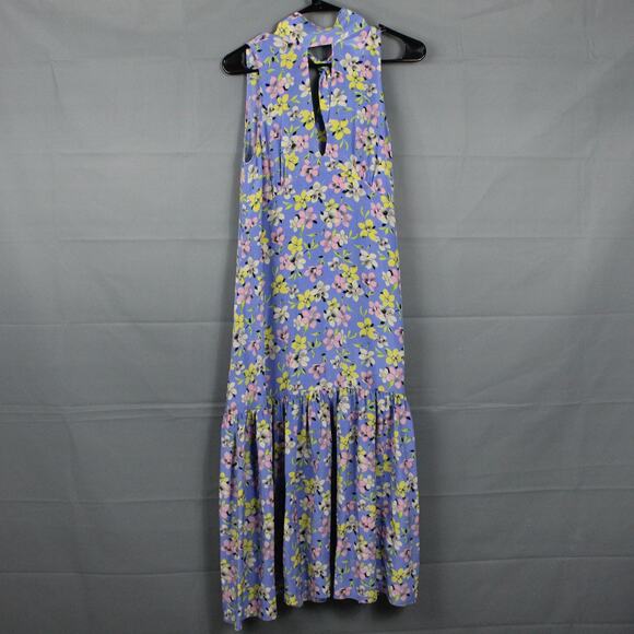 Les Reveries Dress Women Small Floral Print Silk Midi Ruffle Whimsical Boho Chic - Picture 1 of 9